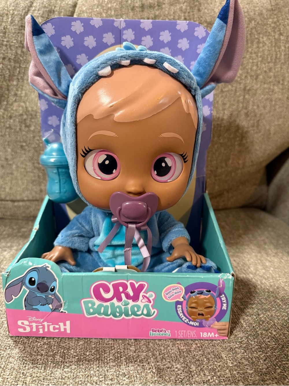 Disney Stitch Cry Babies Doll with Pacifier